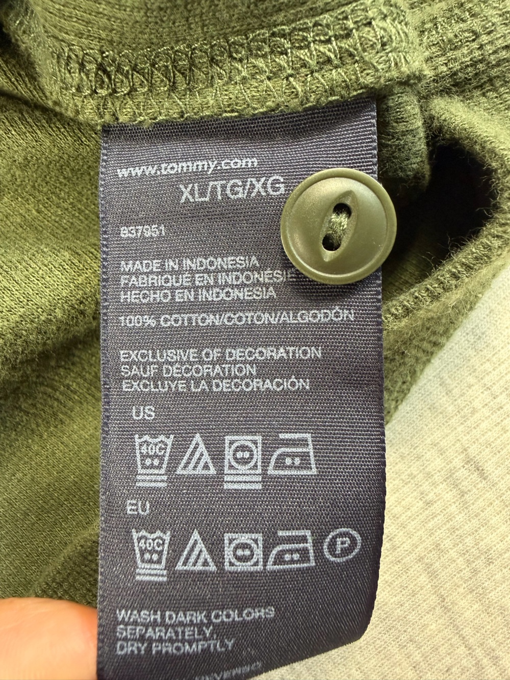 Tommy Hilfiger Men’s XL Olive Green Waffle Knit Henley Long Sleeve Shirt Y2K - Picture 6 of 9